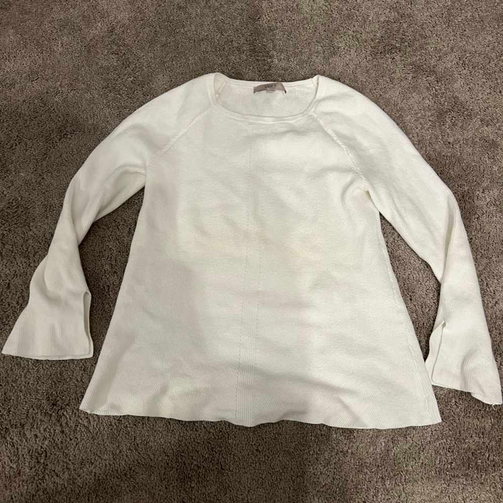 LOFT Off-White Ribbed Knit Sweater